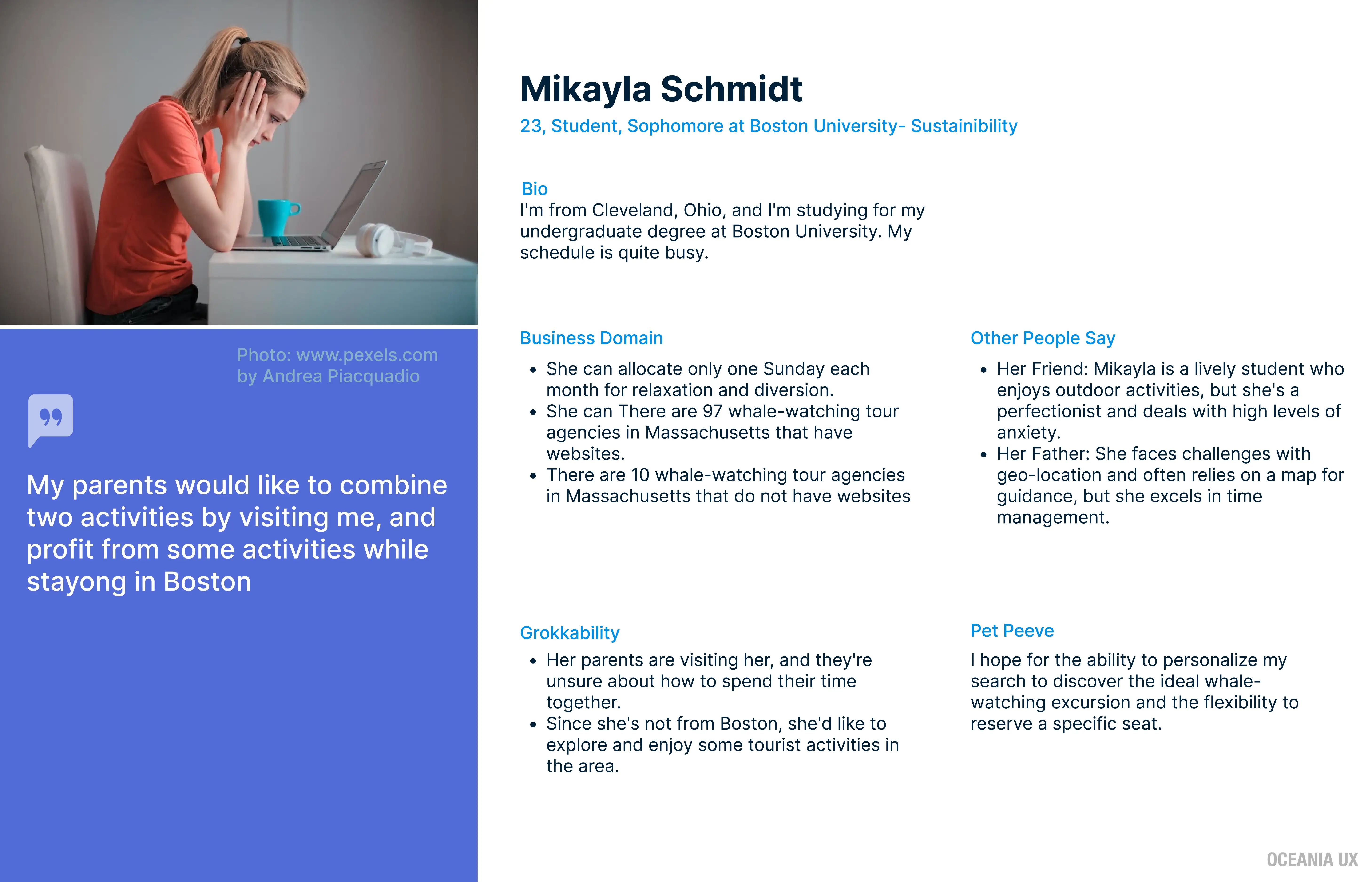 User Persona - User design showing Deep dive into our target users' needs, goals, and pain points